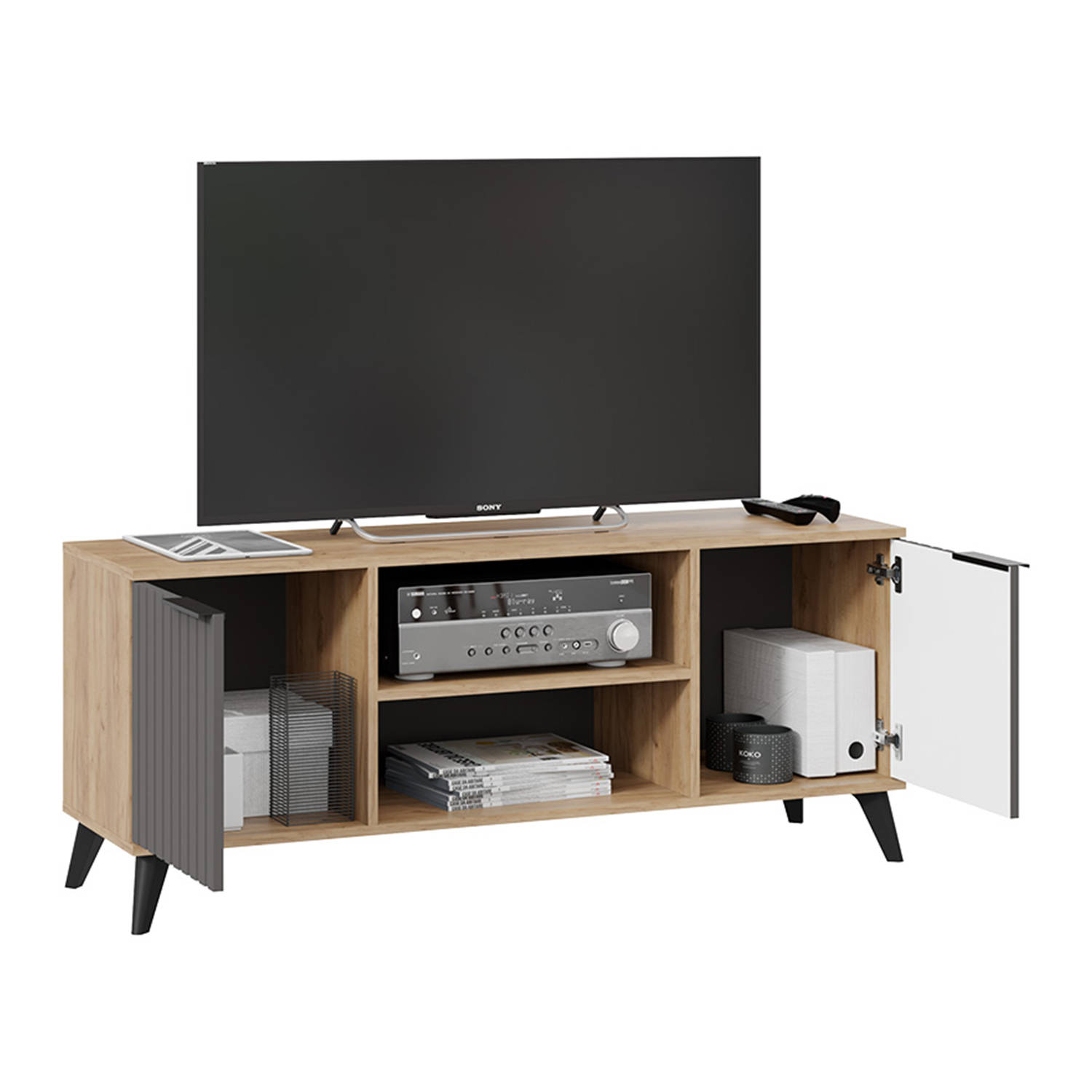 Тумба под ТВ 1335*374*452 Исп.2 Дуб крафт золотой/Белый матовый Хилтон ТриЯ*1