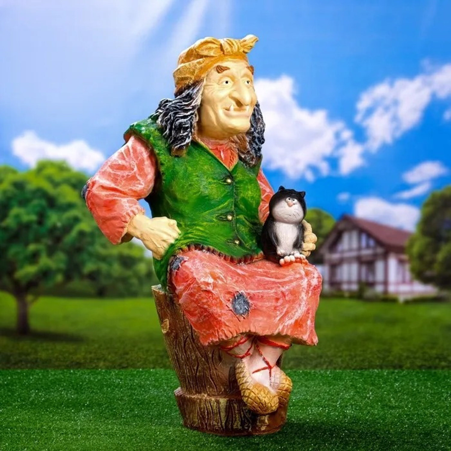 Садовая фигура "Баба Яга на ступе с кошкой" 74х40х36 см МИКС 1126860