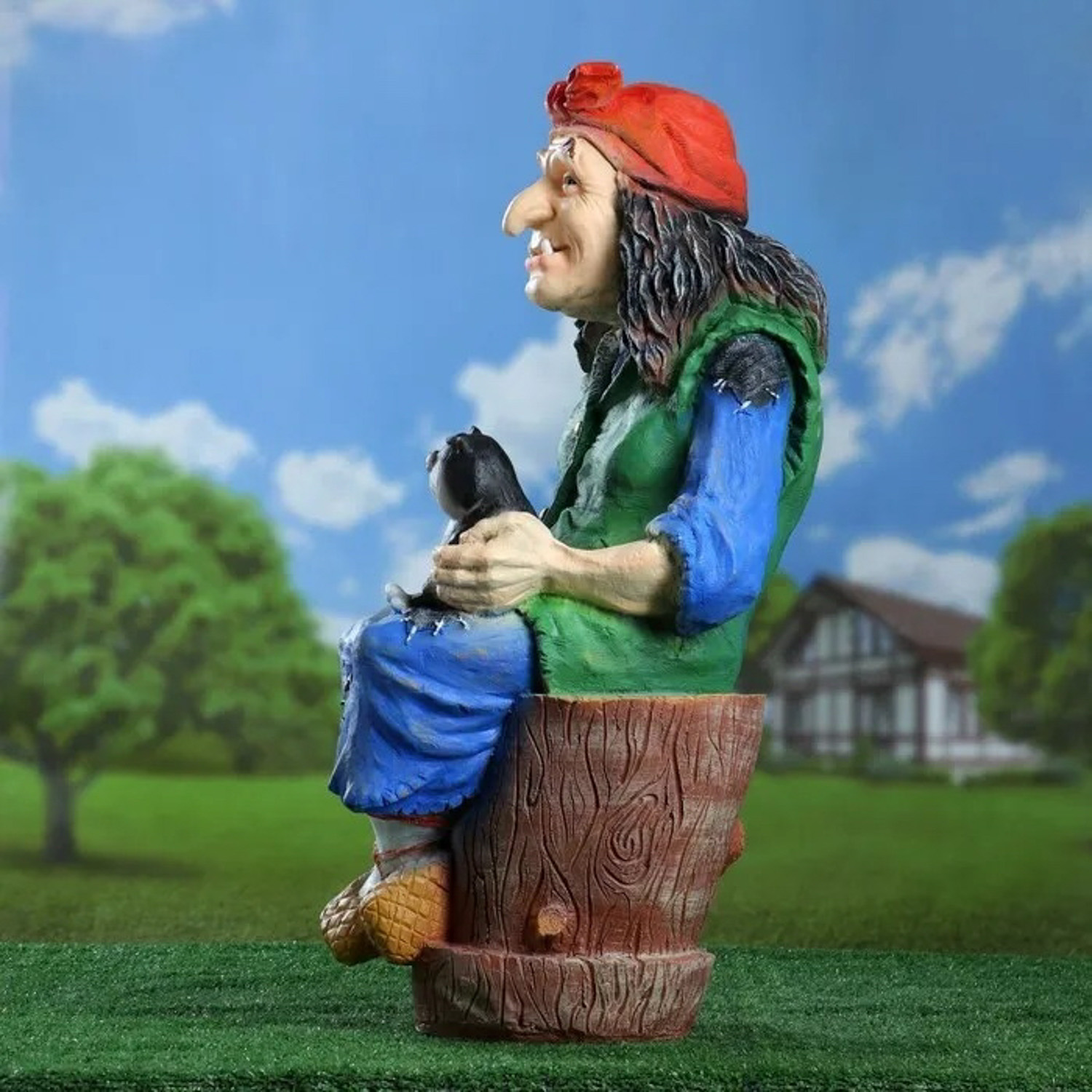 Садовая фигура "Баба Яга на ступе с кошкой" 74х40х36 см МИКС 1126860