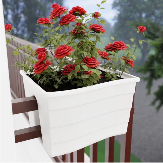 Ящик д/цветов пластм.  на перила 30х29х20см 10л Белый М8913 ЗПИ "Альтернатива" *1/8 Ящик д/цветов пластм.  на перила 30х29х20см 10л Белый М8913 ЗПИ "Альтернатива" *1/8