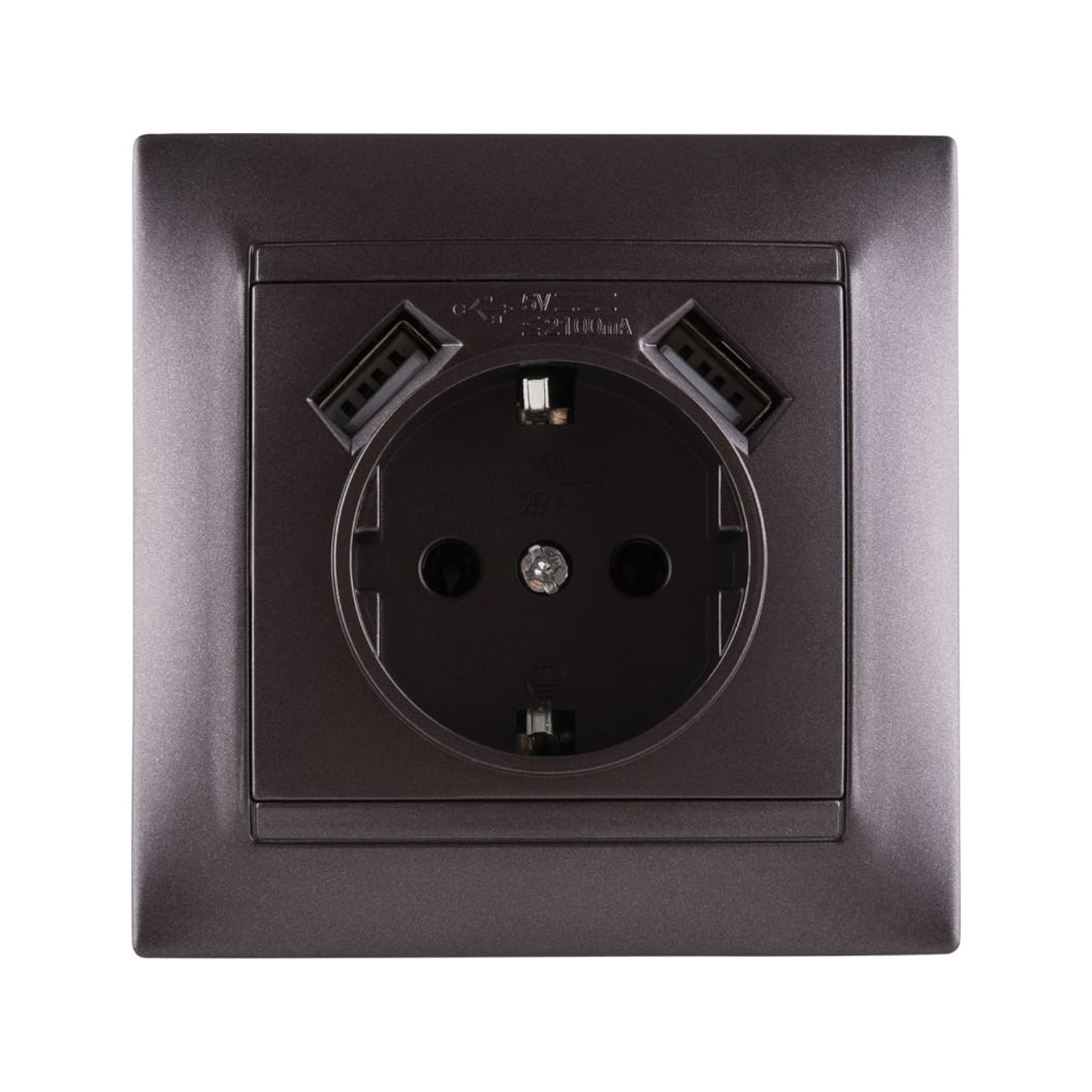 Розетка 2П+З 16А 250В + 2 USB порта 2,1А 5В шоколад "Лама" TDM