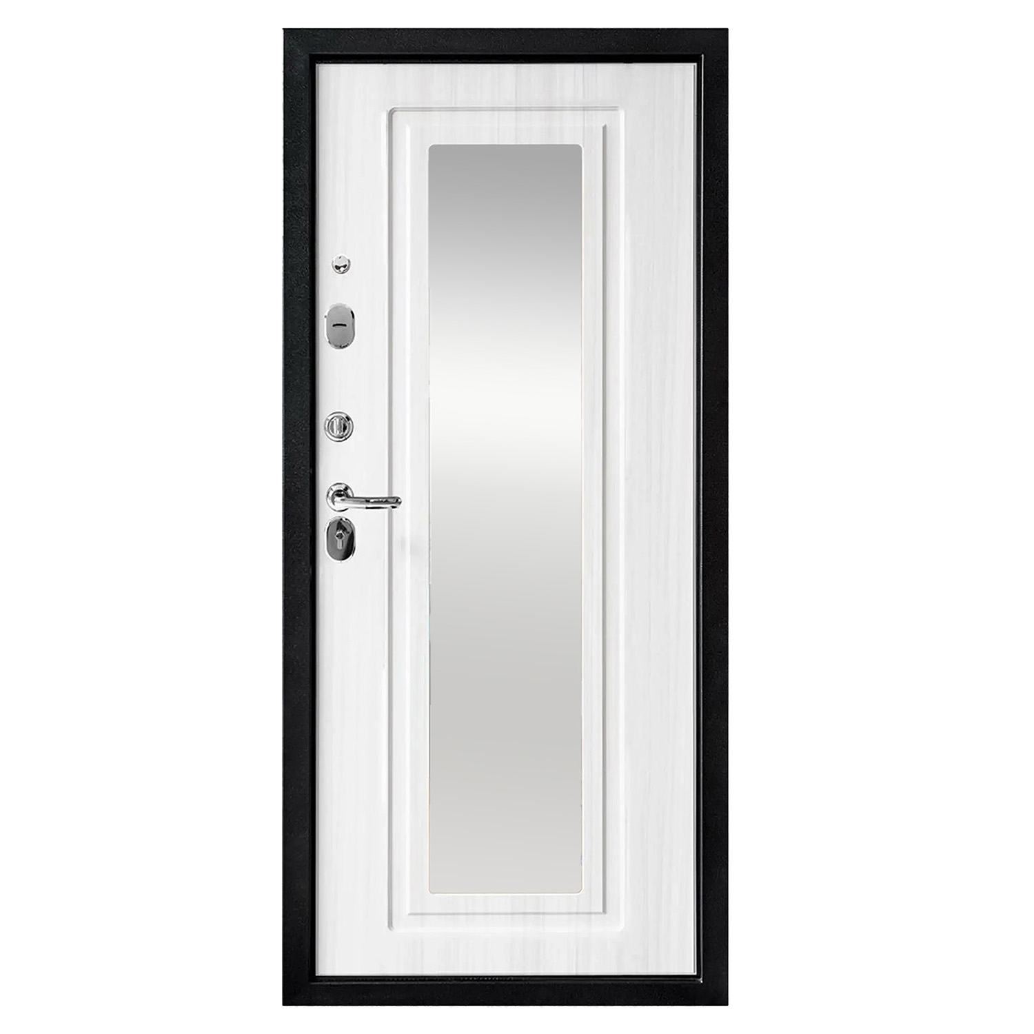 Дверь входная 2050х860х70 мм Форпост, с зеркалом, левая, антик темно-коричневый/лиственница беленая