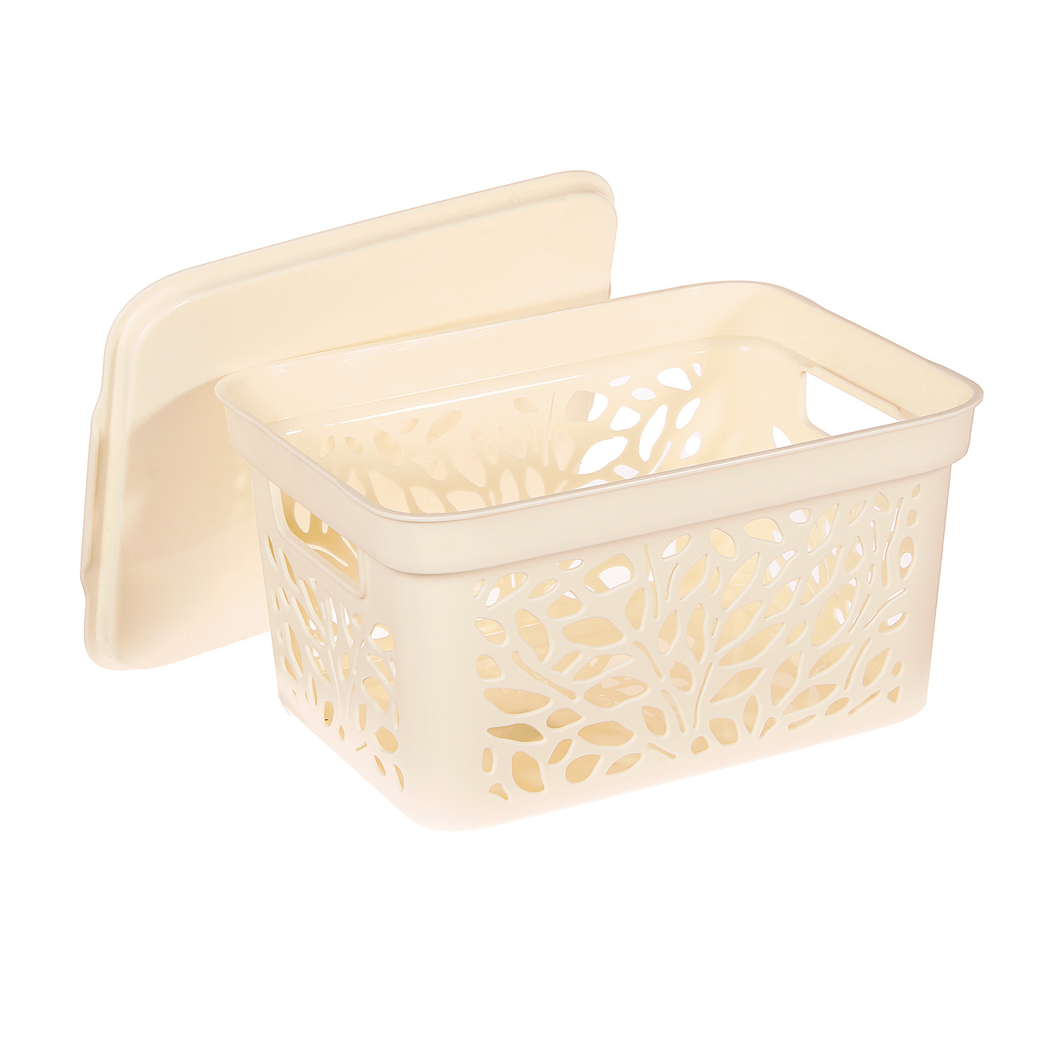 Корзина для хранения пластм. "Leaves" 274х197х140мм с Крышкой 5,5л Молочный 836 ("Полимербыт")*1/18
