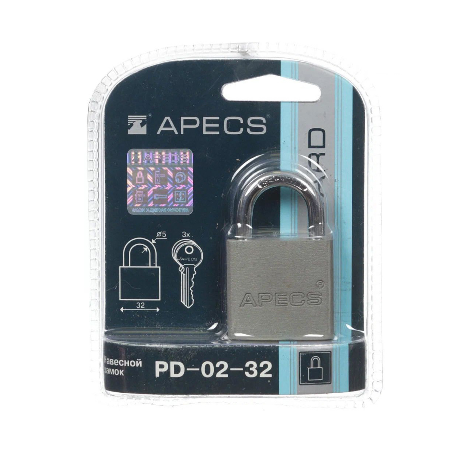 Замок навесной Апекс PD-02-32 32 мм (МВС-123) блистер *1/12/300