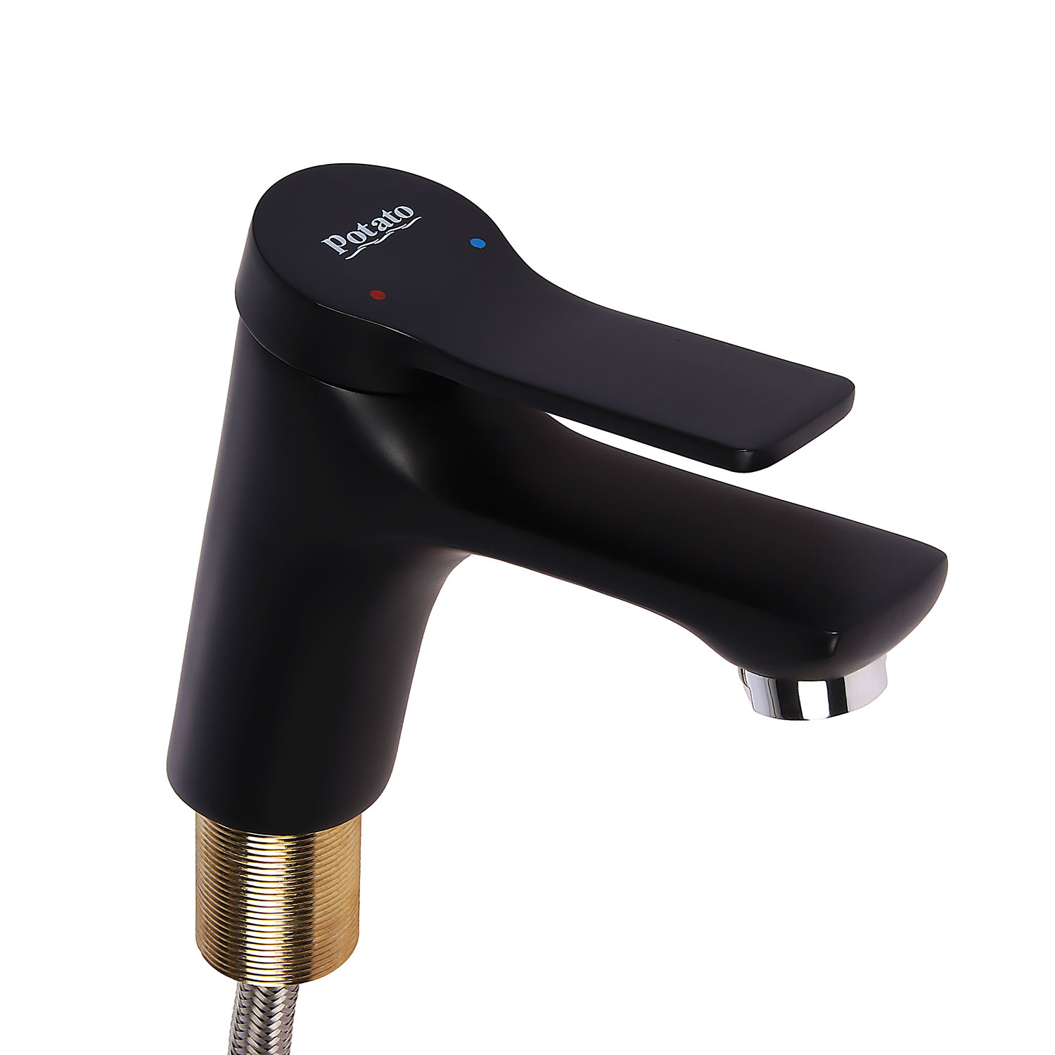 Смеситель для умывальника Potato P12292BL с гигиенической лейкой, черный матовый *1/10