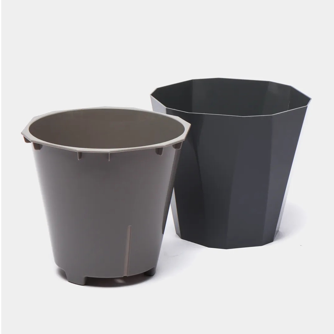 Кашпо пластм. "Палермо" 3,6л d верха 202мм h193мм со вставкой Темно-серое С317ТСЕР ("Мартика") *1/16