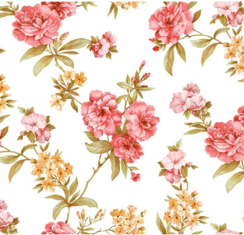 Клеёнка на нетканой основе "Мажор" "Камелии" на белом шир.1,35м 551/0 "Колорит" *20