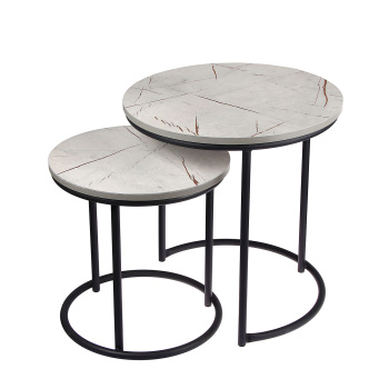 Стол журнальный МАТРЕШКА комплект столешниц 2 шт.ЛДСП Каспий светлы+Подстолье труба КРУГЛАЯ ЧЕРНАЯ*1