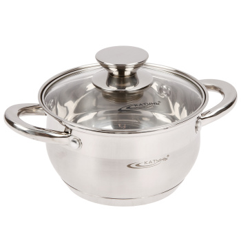 Кастрюля нерж. "Катунь" "Диана" 1,8л d16см термораспред. дно, Стекл. кр. KT01-D-18  *1/8