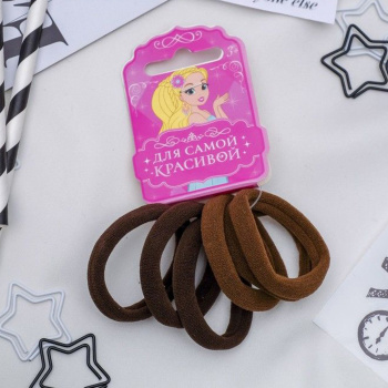 Резинка для волос "Махрушка" (набор 6шт) коричневая