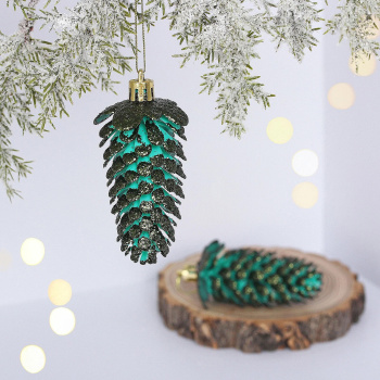 Ёлочные игрушки "Таинственное очарование" Шишки 9 см (набор 2шт), изумруд