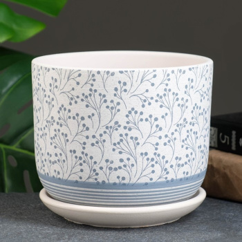 Кашпо керам. "Лён" 1,73л d верха 152мм h150мм с поддоном Белый бук №2 КС-Бук2-241-03 *9