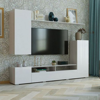 Гостиная "МИЯ" (2130*346*1680мм),ЛДСП ясень анкор светлый,белый глянец*1