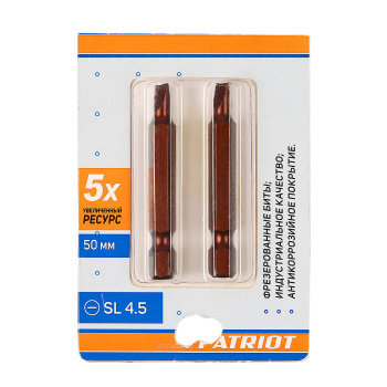 Бита шлицевая SL4.0х50мм (2шт) фрезерованная S2 хвостовик1/4"Е EDGE PATRIOT *1/20 Бита шлицевая SL4.0х50мм (2шт) фрезерованная S2 хвостовик1/4"Е EDGE PATRIOT *1/20