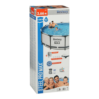 Бассейн каркасный BESTWAY Steel Pro Мах, 366х100 см, 9150 л, фильтр-насос Бассейн каркасный BESTWAY Steel Pro Мах, 366х100 см, 9150 л, фильтр-насос