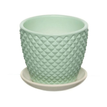 Кашпо бетон "Бутон" "Грань" 0,7л d верха 116мм h110мм с поддоном Зеленый №1 КБ-Б1-217-01 *16