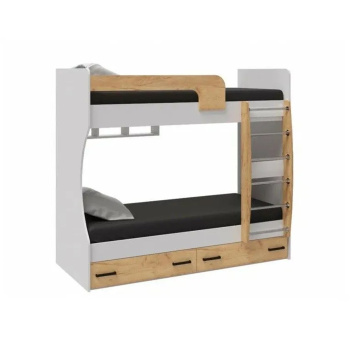 Кровать ЛЮЧИЯ 2-х ярусная с 2-мя ящиками (с/м 800*1860 мм) Белый/Дуб крафт золотой*1