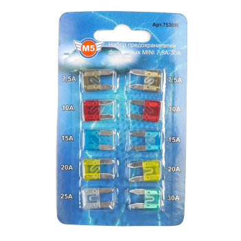 Предохранители флажковые, мини, 7.5-30 А, набор 10 шт 3291800