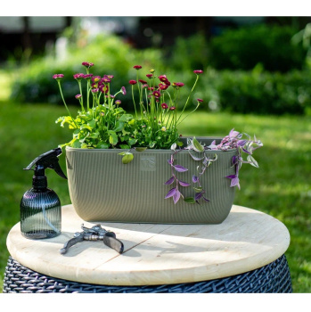 Кашпо пластм. "Фабио" 9,5л 378х190х170мм со вставкой Оливка АМBF-9,5-14  ("VipSet") *1/4