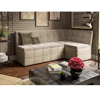 Скамья угловая со спальным местом исп. 2 Домино Кожзам Светло-коричневый/Велюр Мокко светлый*1