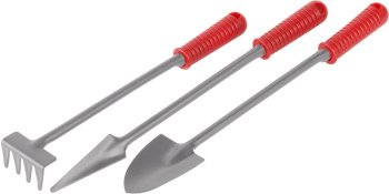 Набор садового инструмента, 3 предмета: грабельки, 2 совка, цельнометаллические, GRINDA
