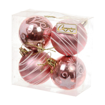 Новогодние шары 6 см (набор 4 шт) "Снежная дымка", Розовое золото