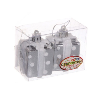 Елочные игрушки Подарочки в горошек 3,5 см (набор 2 шт), Серебро