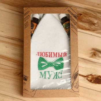 Набор для бани в коробке "Любимый муж" шапка, масло можжевельника и пихты 3933574