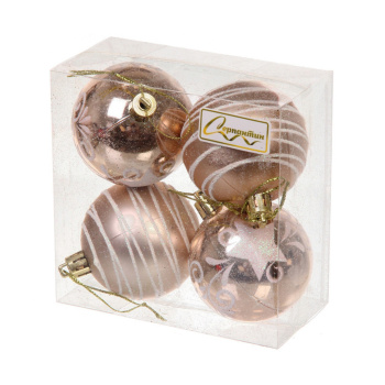 Новогодние шары 6 см (набор 4 шт) "Снежная дымка", Шампань