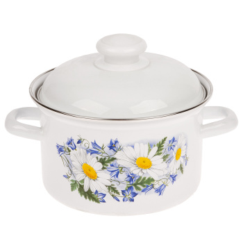 Набор кастрюль эмалированных: 2,0л+3,0л+4,5л рис. "Ромашковое поле" С-007АП2/4 "Лысьвенские ЭМАЛИ"*1