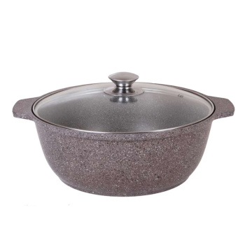 Кастрюля алюм. литая а/приг. Kukmara "Мраморная" кофейн "жаровня" 3,0л Стекл.кр. жмк32а (Кукмор)*1/5