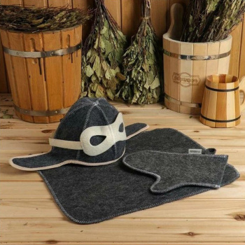 Набор для бани "Летчик" серый: шапка, коврик, рукавица 1338112