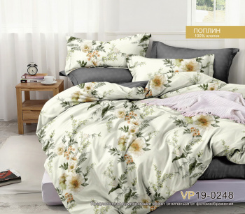 Постельное белье евро поплин на резинке Орхидея VP19-0248, наволочки 70*70 - 2шт *1/4