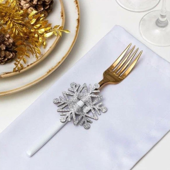 Набор для декора столовых предметов "Снежинка", 4 шт,цв. серебро 6,5х7,5 см, 100% п/э, фетр  626098