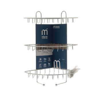 Полка трехъярусная угловая с крючками, проволока стальная, 10, Milardo, 110WC30M44