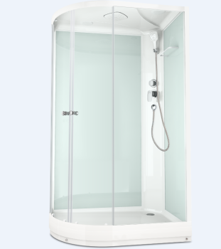 Кабина душевая120*80*218 Delight Slim128R поддон низкий стек.прозрачное,б/эл,ст.белые DOMANI-Spa