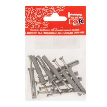 Дюбель с шурупом 6х40 мм BROZEX, оцинкованная сталь, 10 шт.