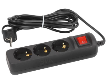 Удлинитель 3 розетки 5м с/з выкл. ПВС 3*0,75мм2 10А мощ. нагр 2200Вт ЧЕРНЫЙ ЭРА UX-3es-5m-B *1/5/10