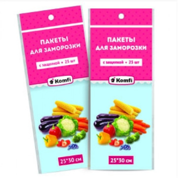 Пакеты для продуктов пэ дзаморозки с защелкой zip-lock 25х30см 25шт в пп HPZ203E Komfi *180
