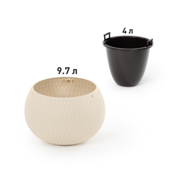 Кашпо пластм. подвесное "Жемчужина" 9,7л d 290мм h195мм, вставка 4л, металл.подвес Беж. М8723 *1/4