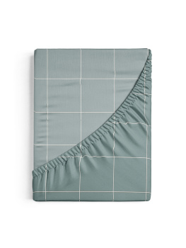 Простыня на резинке поплин (160*200+25см) Niteva 21297-1 клетка голубой *1/10
