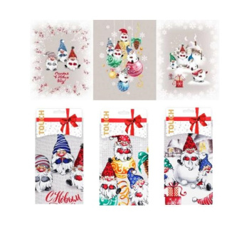 Полотенце рогожка 48*60см на хангере Гномы купон (ассорти) Touch (Новый год) *6/84