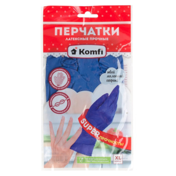 Перчатки латексные прочные XL (супер-большой) 1пара Синие HB004G "Komfi" *12/144