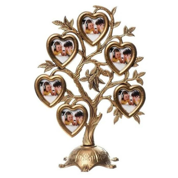 Фоторамка пластик на 6 фото 4,5х3 см "Дерево с сердцами" тёмное серебро 26,5х19,5х11 см 3930140