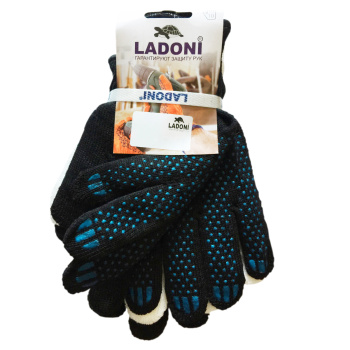 Перчатки ХБ с ПВХ НАБОР 2 пары: зим 10кл5нит95гр черн+ бПВХ 10кл4нит37гр бел(487) Ladoni