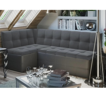 Скамья угловая со спальным местом исп. 2 Домино Кожзам Серый/Велюр Серый*1