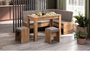 Кухонный уголок Пекин 1.256x1.662xh830 Дуб Крафт золотой/Микровелюр Duna Stone*1