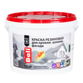Краска резиновая для кровли цоколя фасада зеленая 12 кг DALI *1/44