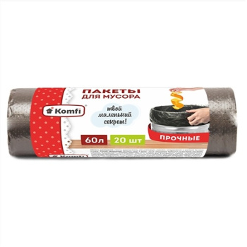 яяяМешки для мусора  60л*20шт толщ.8мкм "Komfi" PM620BL ("А.Д.М.")  *50