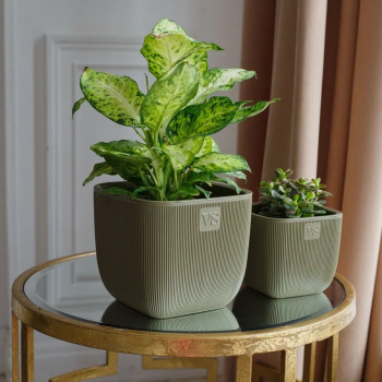 Кашпо пластм. "Фабио" 4,7л 190х190мм h190мм со вставкой Оливка AMF-4,7-14  ("VipSet") *1/8